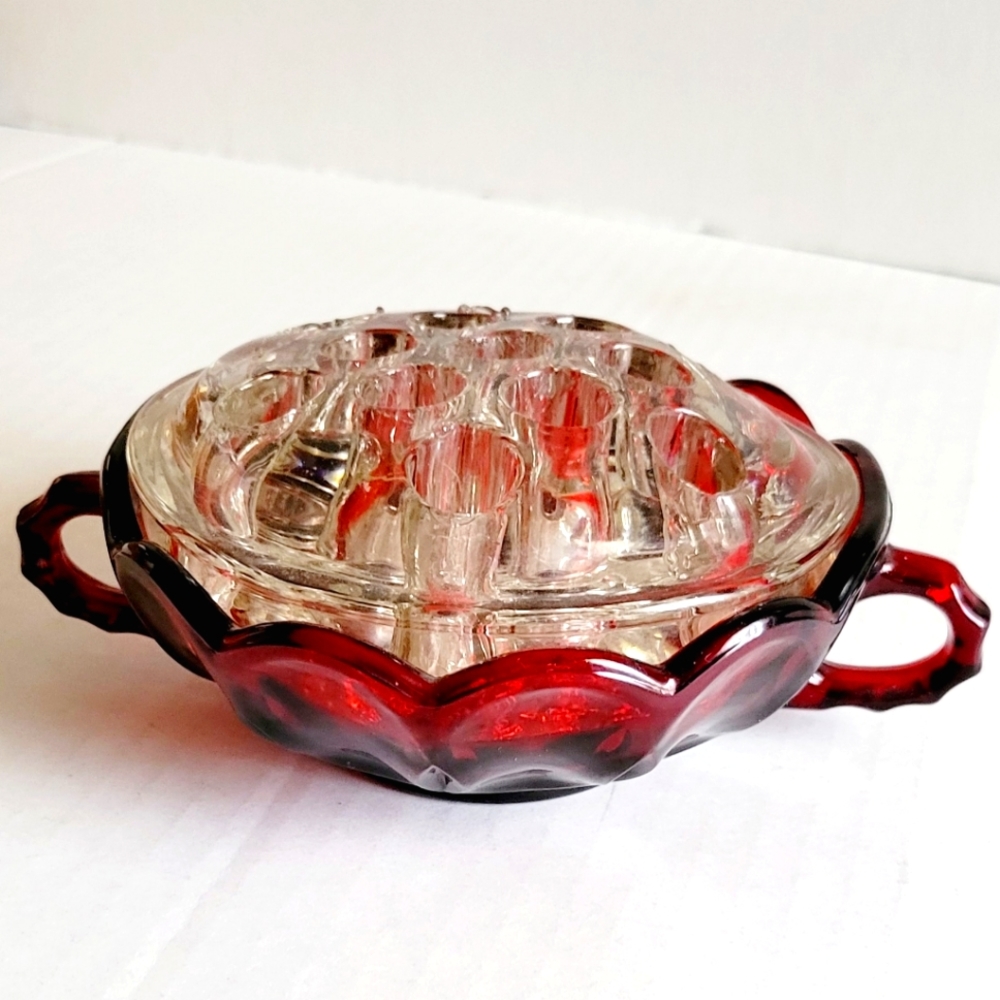 Anchor Hocking Royal Ruby bowl with Flower Frog